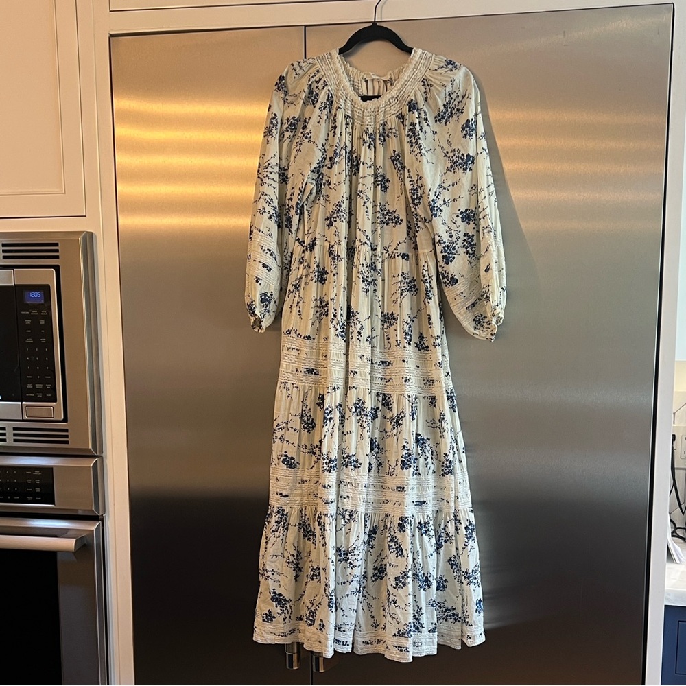 THE GREAT. The Hideaway Floral Tiered Midi Dress Size 1 Small - Picture 3 of 11
